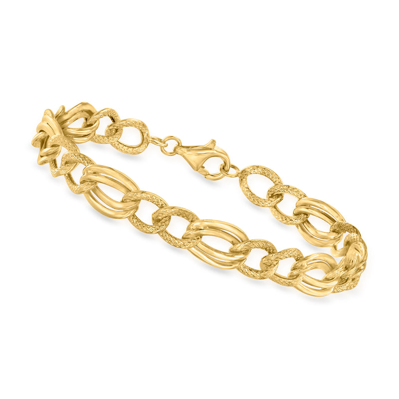 10kt yellow gold Figaro-link station bracelet with alternating chain links