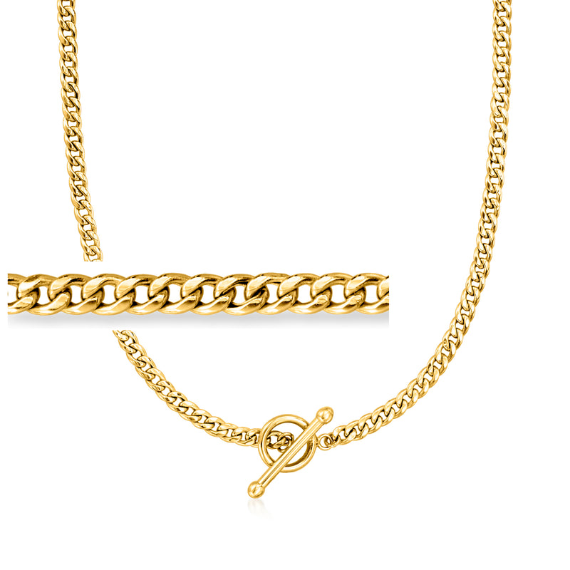 14kt yellow gold curb-link toggle necklace with chunky chain and heart-shaped toggle clasp