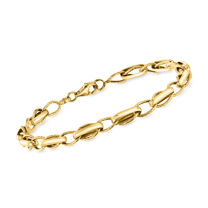 Yellow gold tone overlapping oval-link bracelet with chain links and clasp