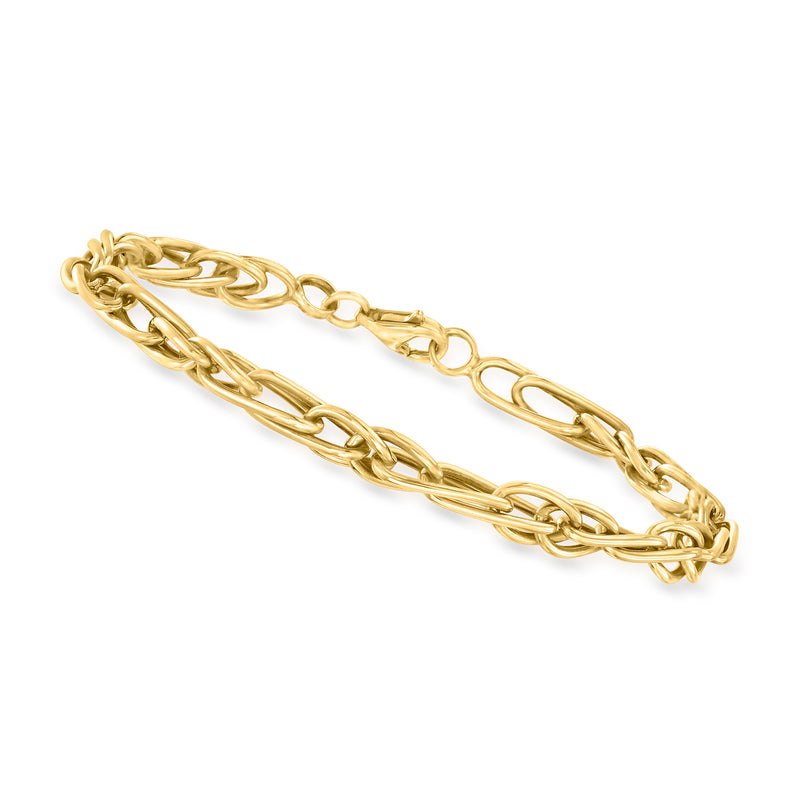 Yellow gold twisted-link bracelet with oval and round link details