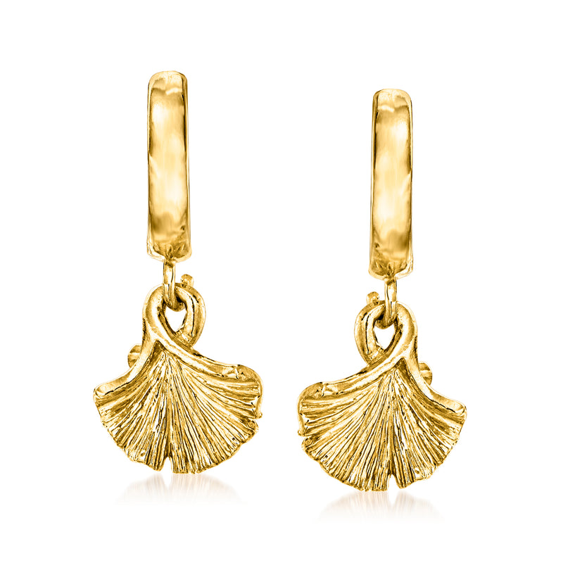 24kt gold over sterling hoop earrings with ginkgo leaf charms and drop dangles