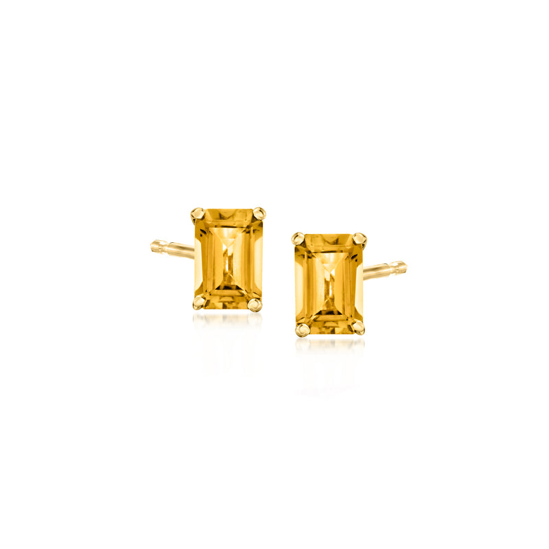 14kt yellow gold gemstone stud earrings with rectangular citrine stones