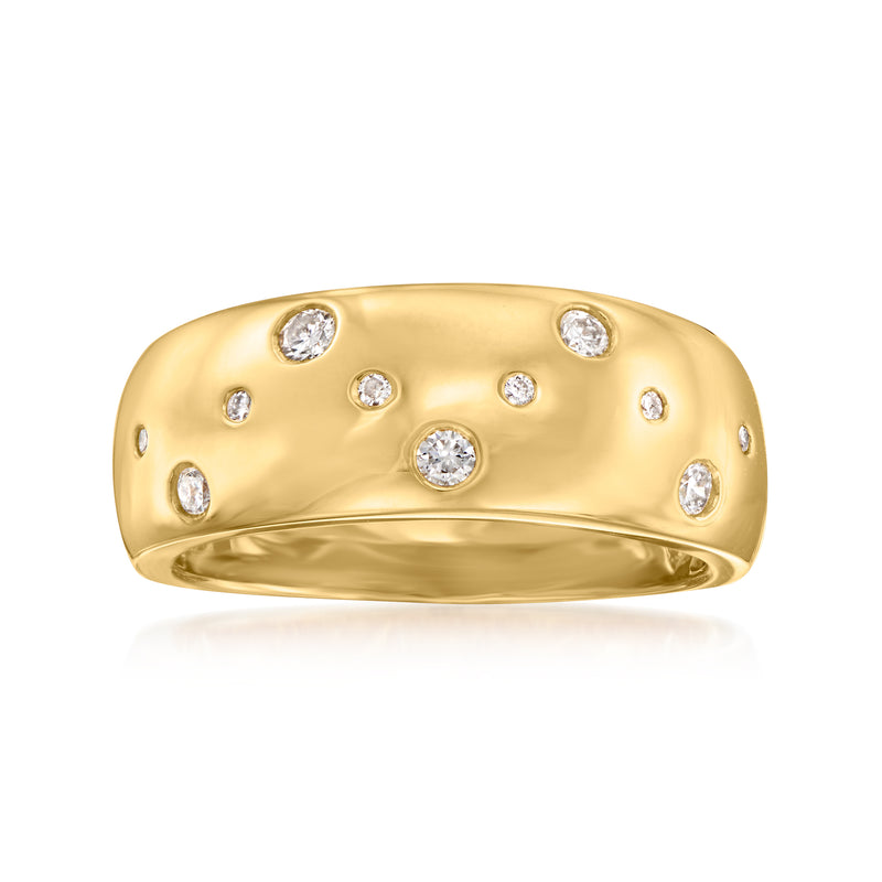 18kt gold over sterling ring with round diamond-like stones set in dotted zigzag