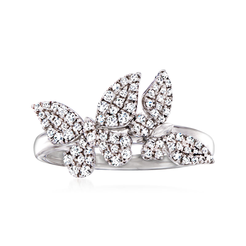 Sterling silver butterfly ring with pave-set diamond accents, 0.33 ct total weight