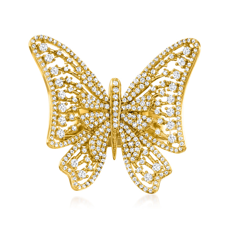 Diamond butterfly ring in gold over sterling