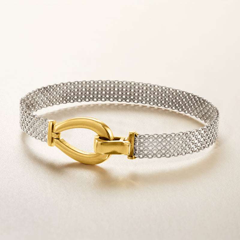 Sterling silver bismark-link bracelet with oval gold clasp and hinge