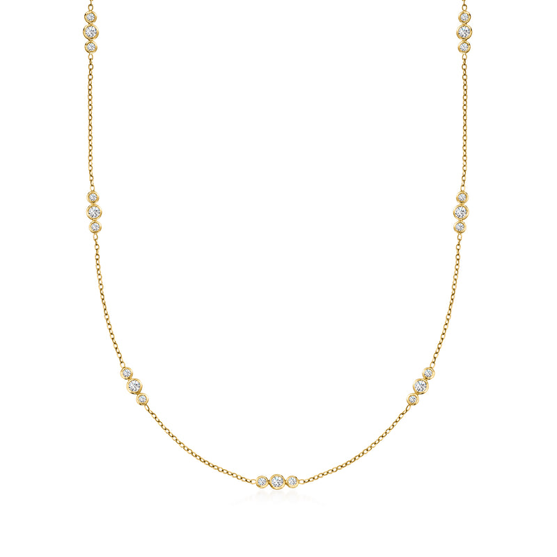 14kt yellow gold diamond station necklace with round cluster stations