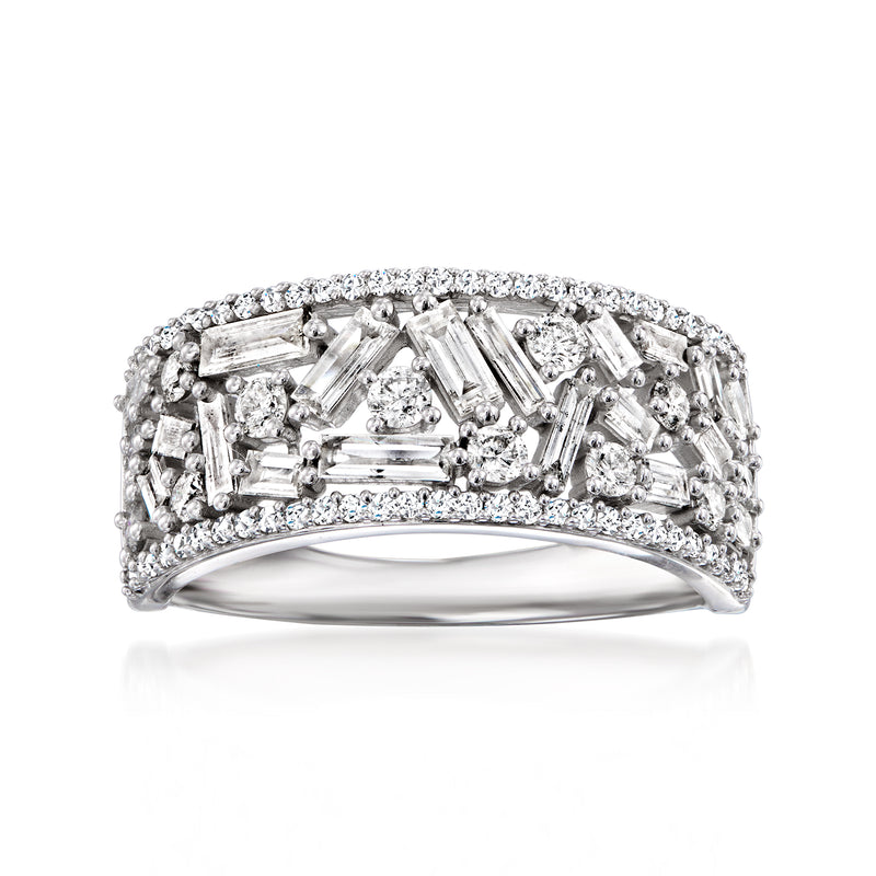 14kt white gold ring with round and baguette diamonds