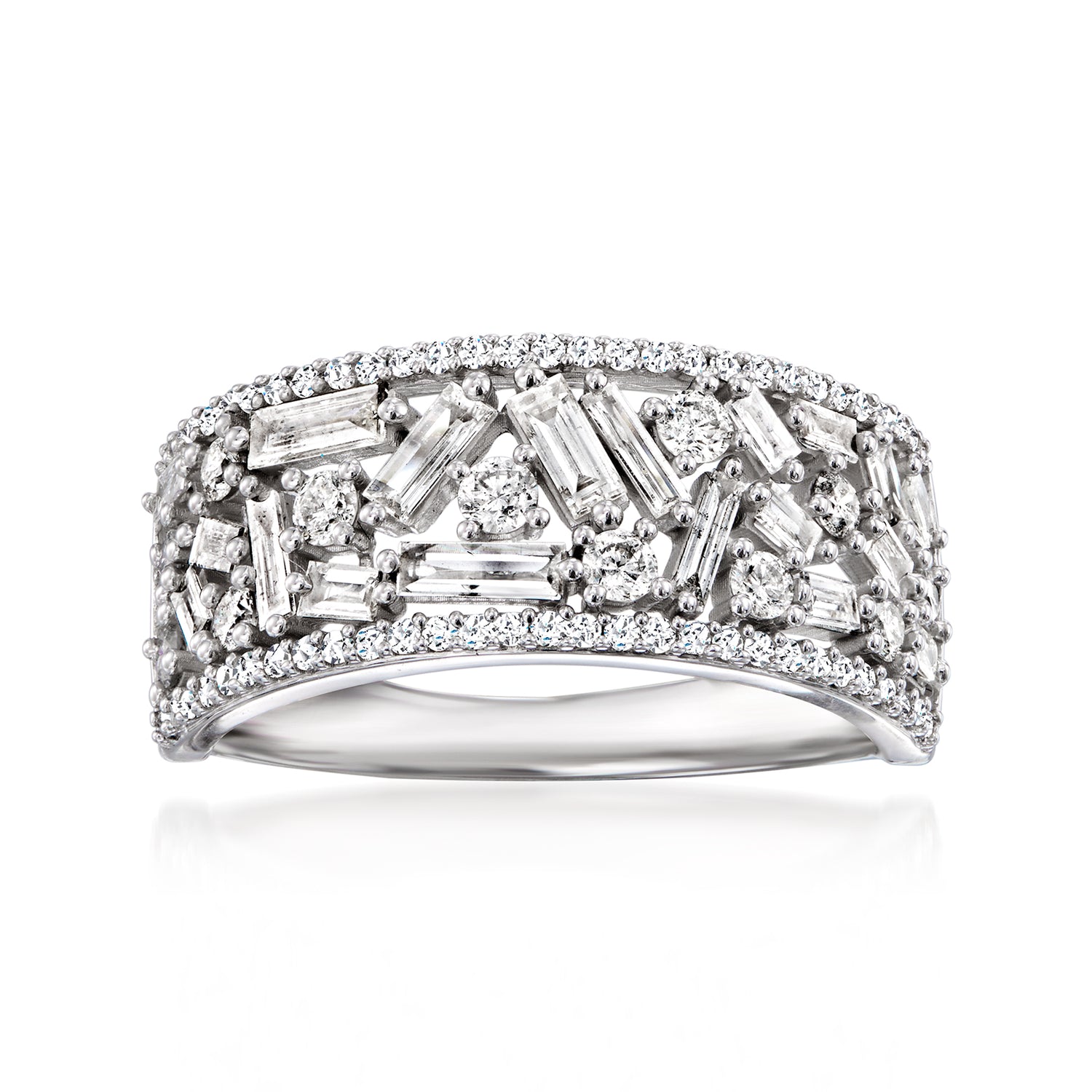 1.00 ct. t.w. Round and Baguette Diamond Ring in 14kt White Gold