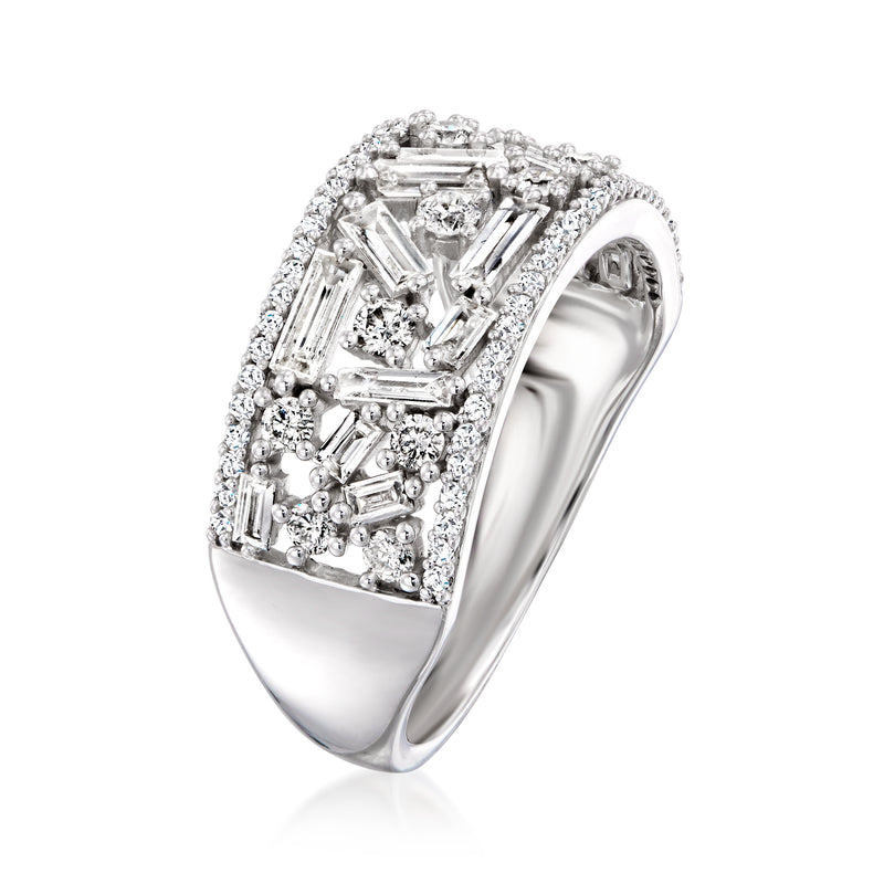 14kt white gold diamond ring with round and baguette stones