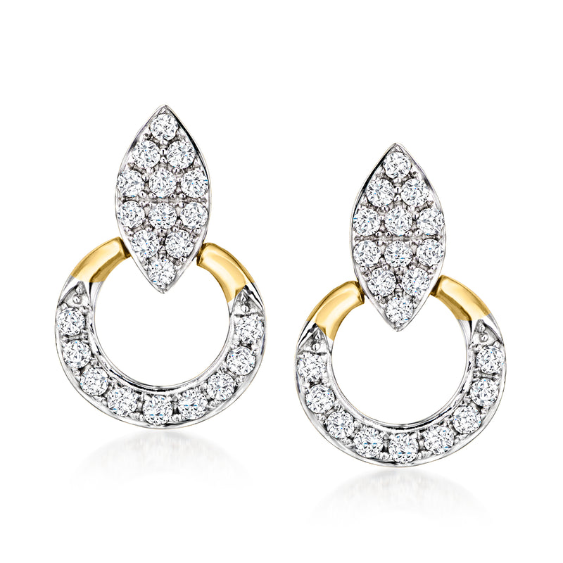 14kt yellow gold diamond doorknocker drop earrings with navette marquise centers