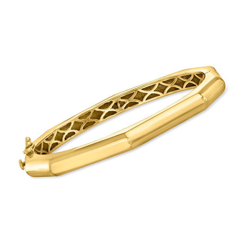 14kt yellow gold geometric bangle bracelet with lattice cutout pattern
