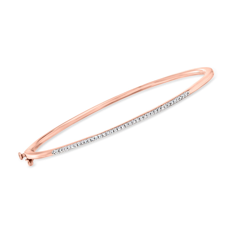 Oval diamond bangle bracelet in rose gold over sterling with pavé diamond row