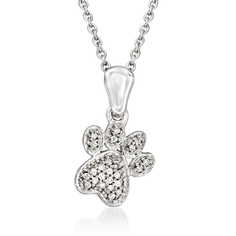 Sterling silver paw print pendant necklace with sparkling round stones