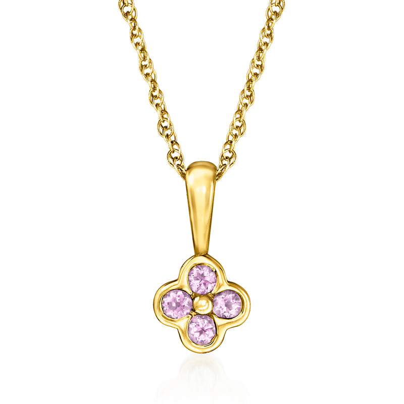 14kt yellow gold flower pendant necklace with amethyst round stones