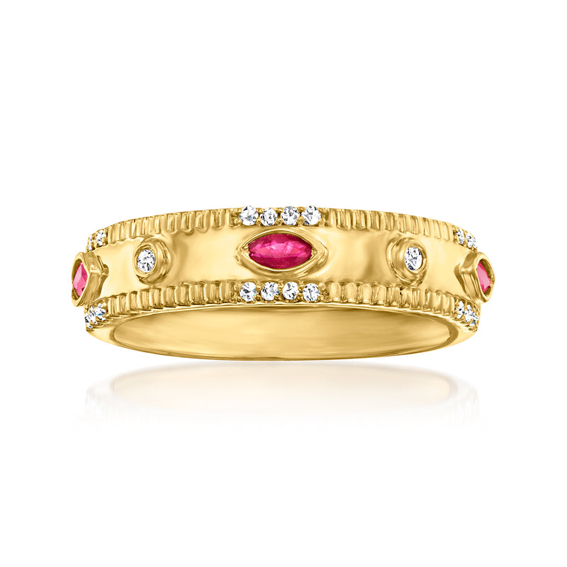 18kt gold over sterling ring with oval red ruby center and small diamond accents