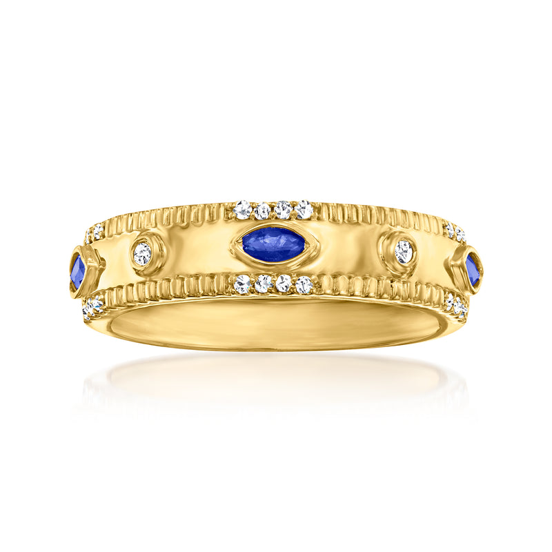 18kt gold over sterling ring with oval blue sapphire and round diamond accents
