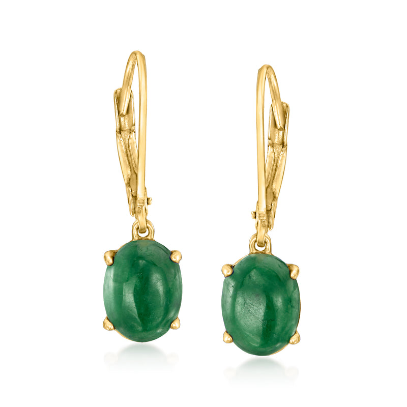 Green jade drop earrings, 18kt gold over sterling, leverback closure