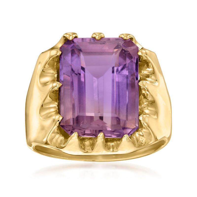 Vintage 14k yellow gold amethyst ring with large square-cut purple gemstone