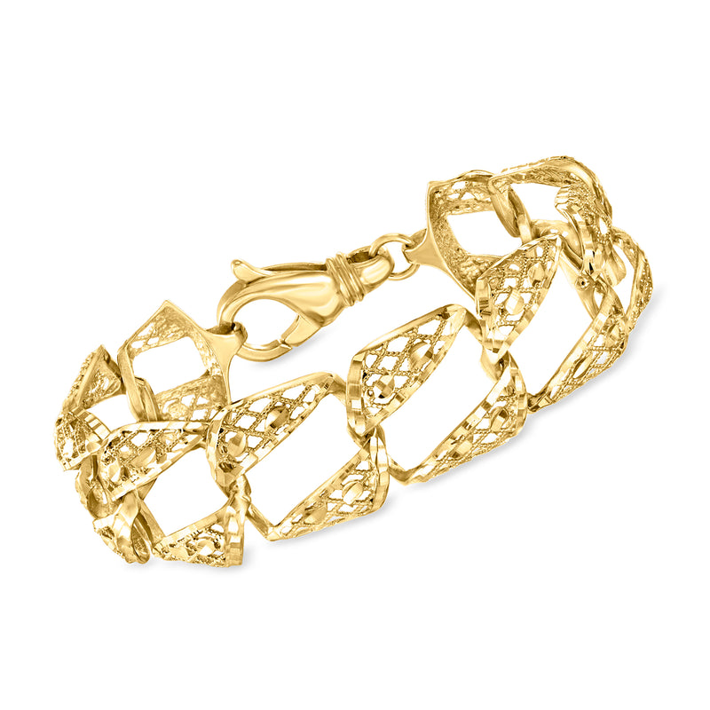 Gold-tone openwork square-link bracelet with oval clasp and interlinked squares