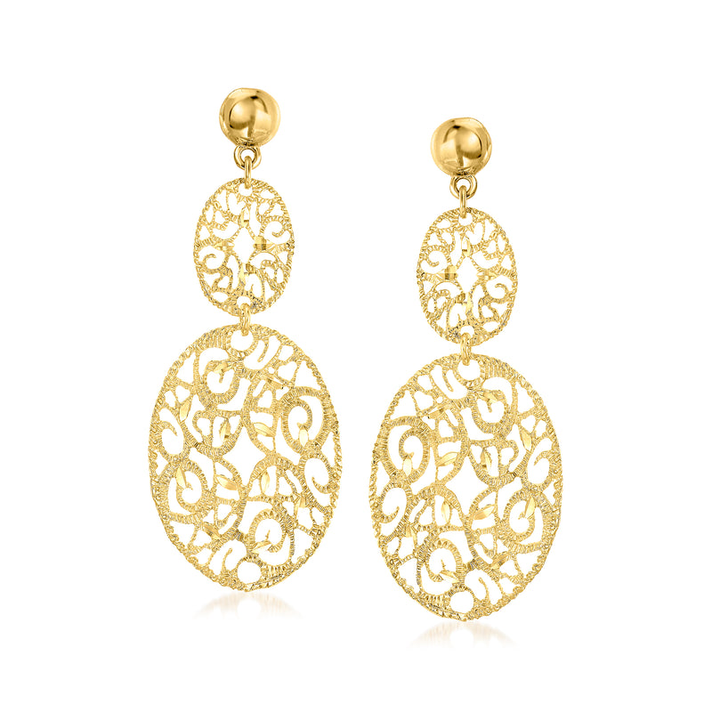 Gold-tone filigree oval drop earrings with two linked oval drops