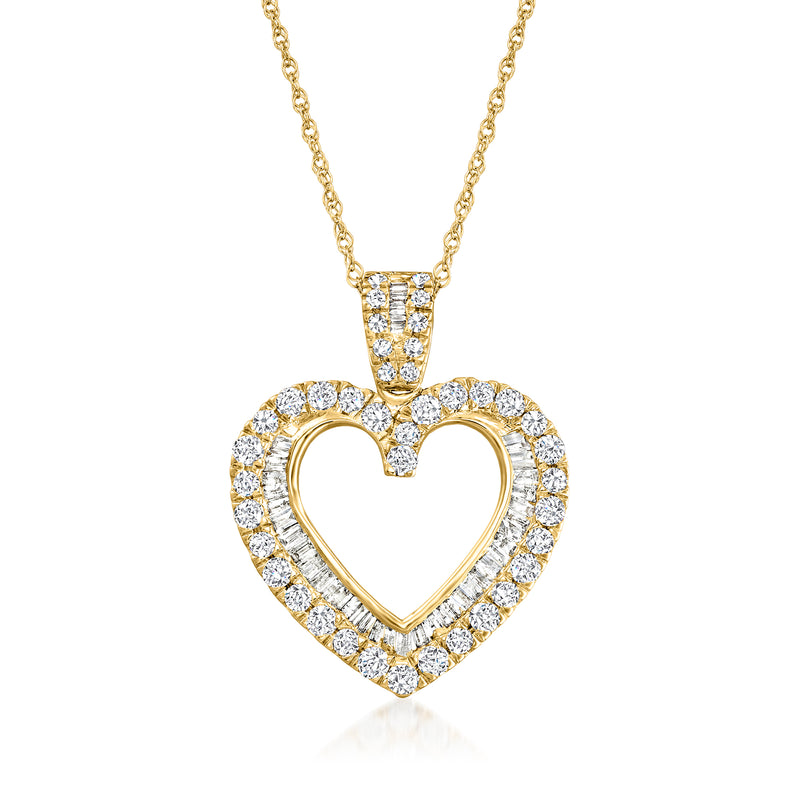 Diamond heart pendant necklace in gold-tone sterling with pavé stones