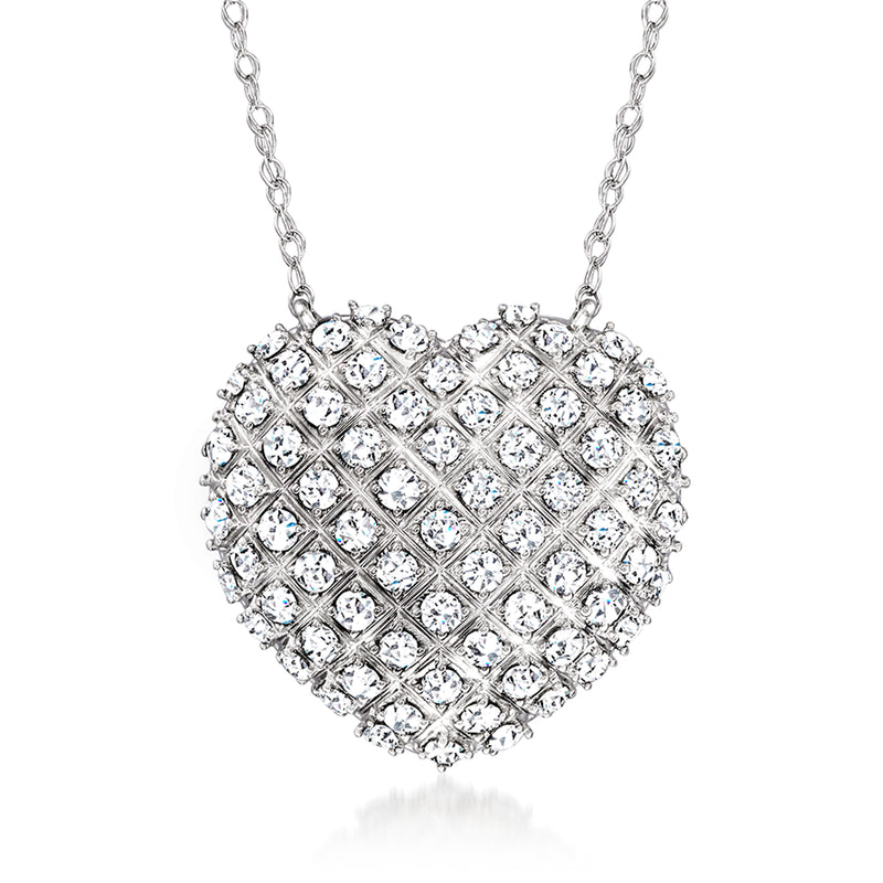 Sterling silver diamond heart necklace with domed, pave-style faceted stones