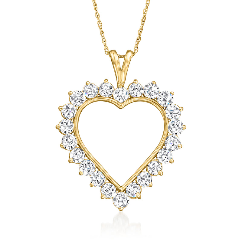 14kt yellow gold heart pendant necklace with diamond halo and prong-set stones