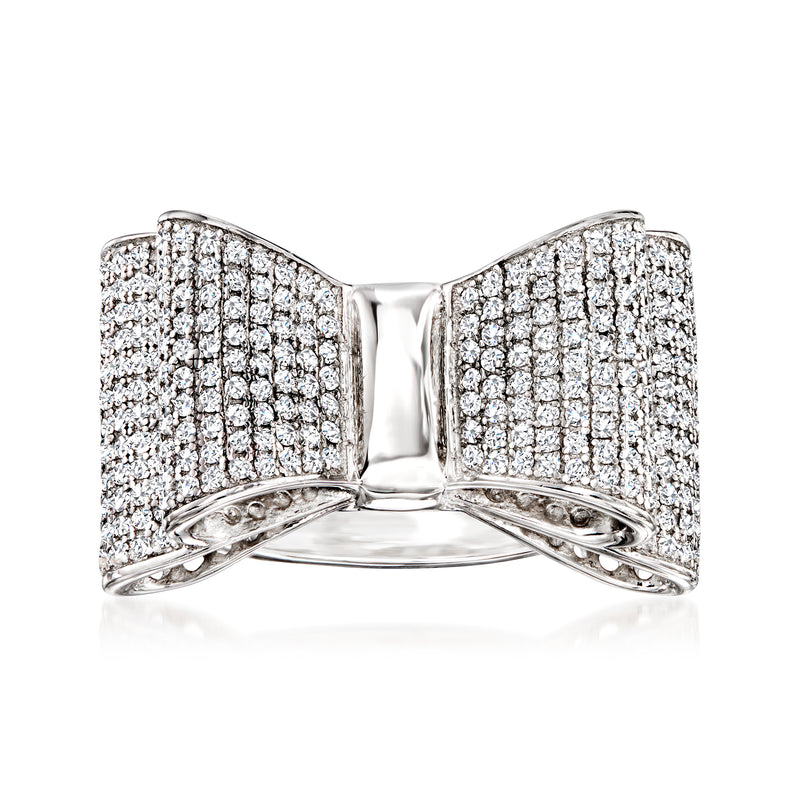 Bow ring in sterling silver with pavé CZ stones