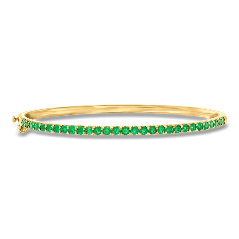 Emerald bangle bracelet with round green stones, 18kt gold over sterling finish