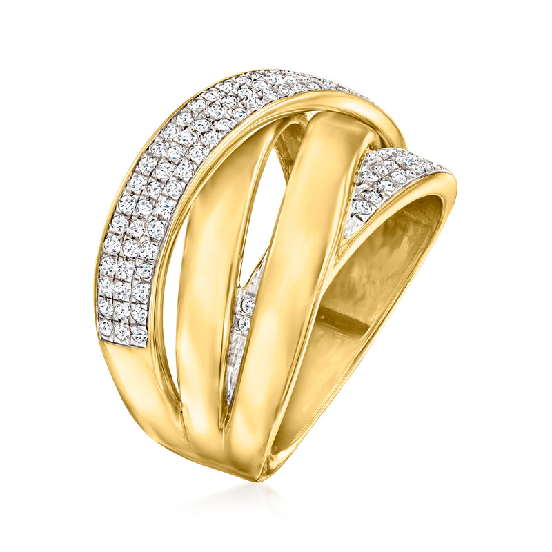 18kt gold over sterling diamond highway ring with pavé stone rows