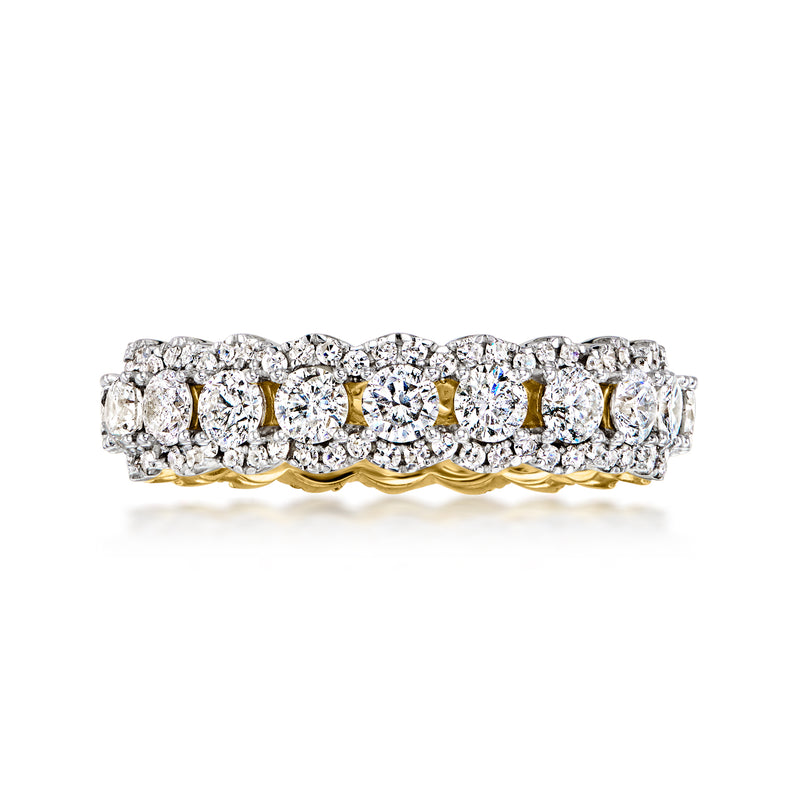 14kt yellow gold diamond eternity band with round diamonds in shared prong settings