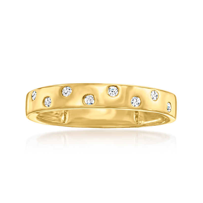 18kt gold over sterling dotted zigzag diamond ring with round stones on polished band