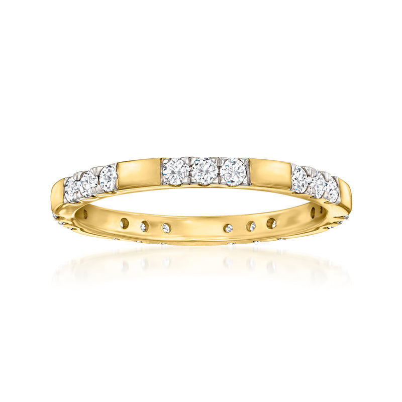 14kt yellow gold diamond eternity band with round station diamonds