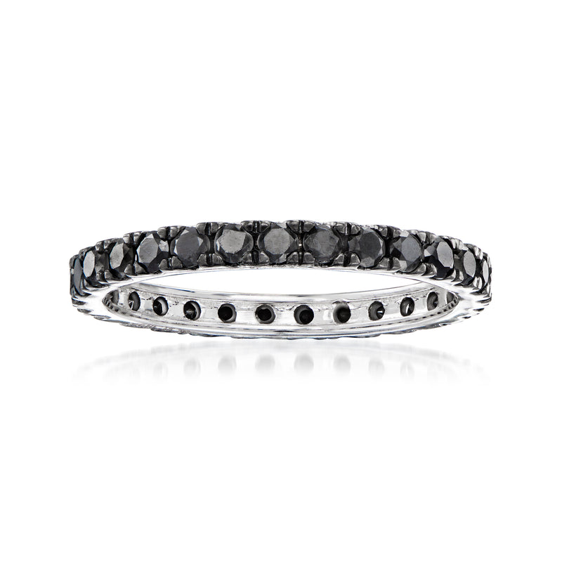 14kt white gold eternity band with black diamonds in a channel-set row