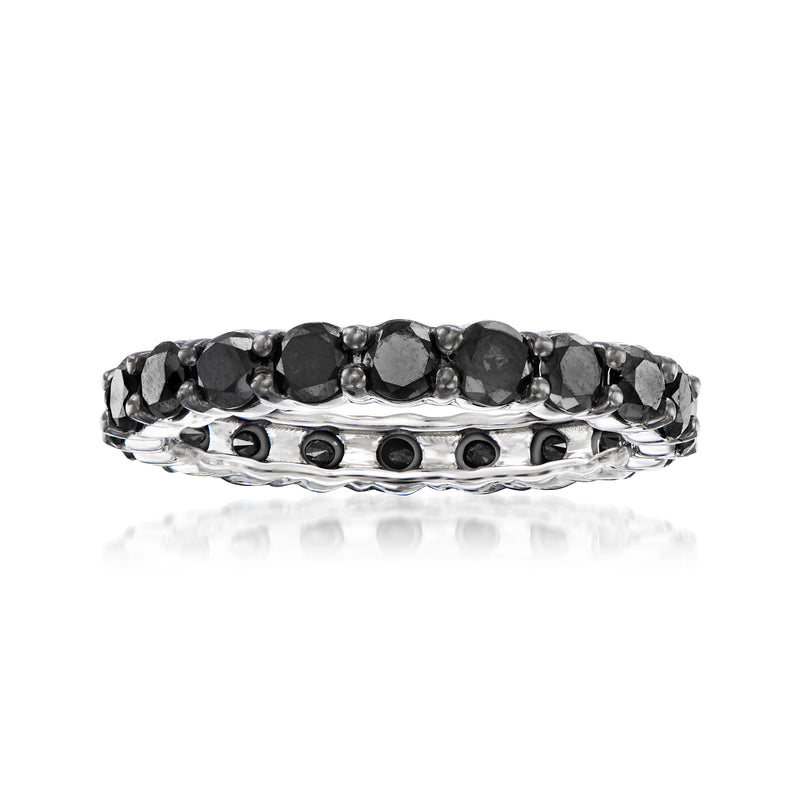 Black diamond eternity band in 14kt white gold with black round stones, top view