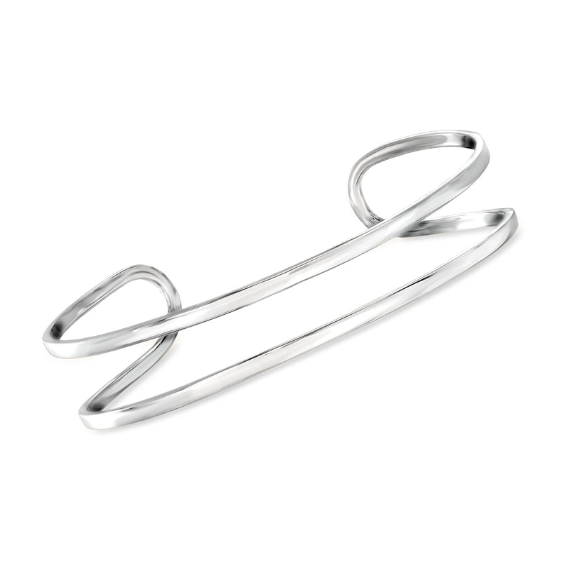 Sterling silver cuff bracelet with open-space bar and double oval ends