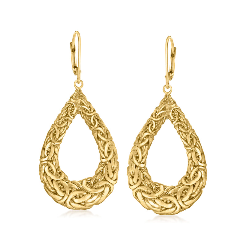 Gold teardrop Byzantine chain earrings with leverback hooks