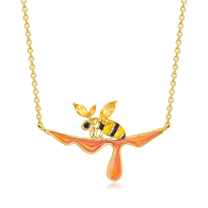 18kt gold over sterling honeybee necklace with multicolored enamel and yellow stones
