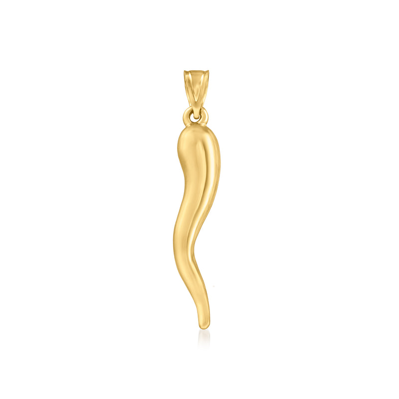 14kt yellow gold Italian horn pendant with loop bail, polished curved horn