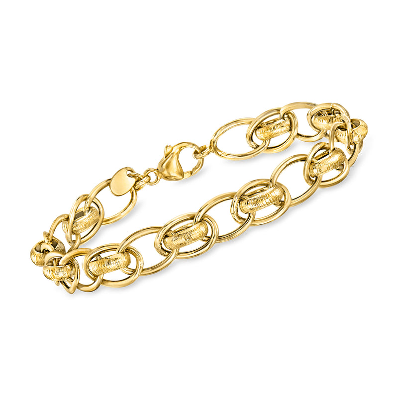 14k yellow gold double-link bracelet with oval and bar links, clasp visible