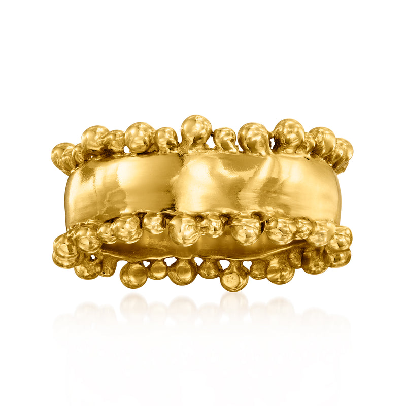 18kt gold over sterling ring with beaded border and wide domed band