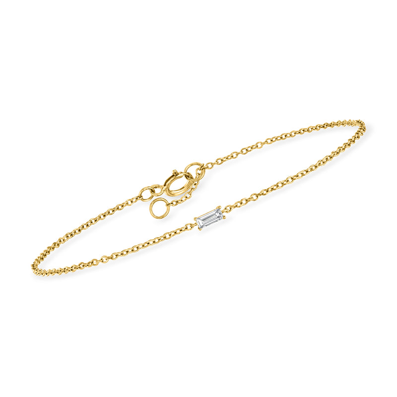 14kt yellow gold diamond line bracelet with small rectangular stone and clasp
