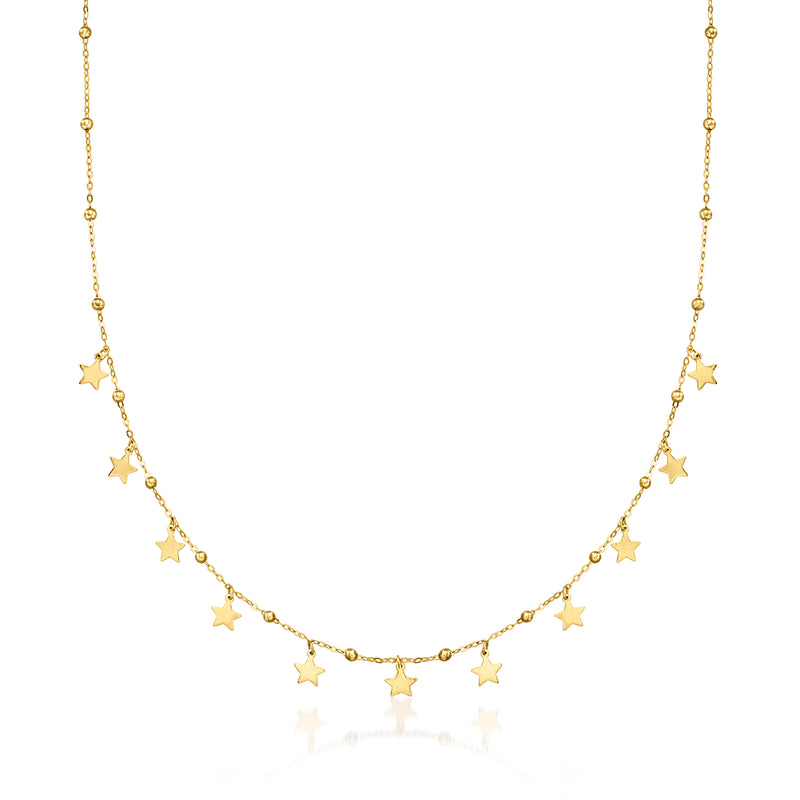 18kt yellow gold bead necklace with small star charms