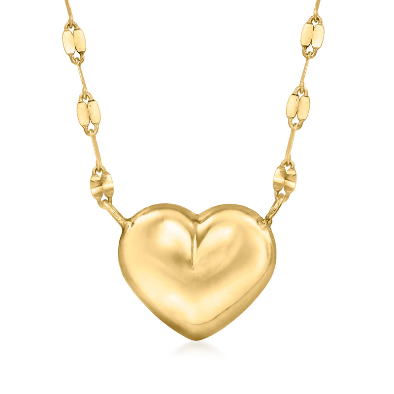 18kt yellow gold puffed heart pendant necklace with lumachina chain