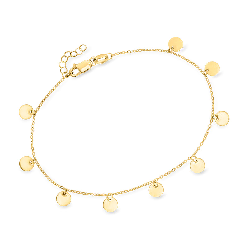 Italian 18kt yellow gold station bracelet with mirrored disc links and ball chain
