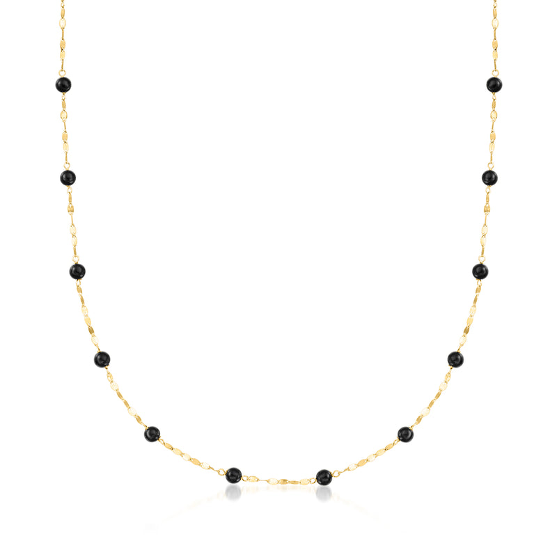 18kt yellow gold bead station necklace with black onyx beads