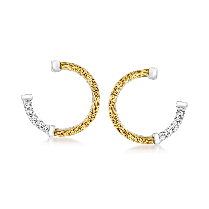 ALOR Classique yellow stainless steel hoop earrings with diamond and white gold accents