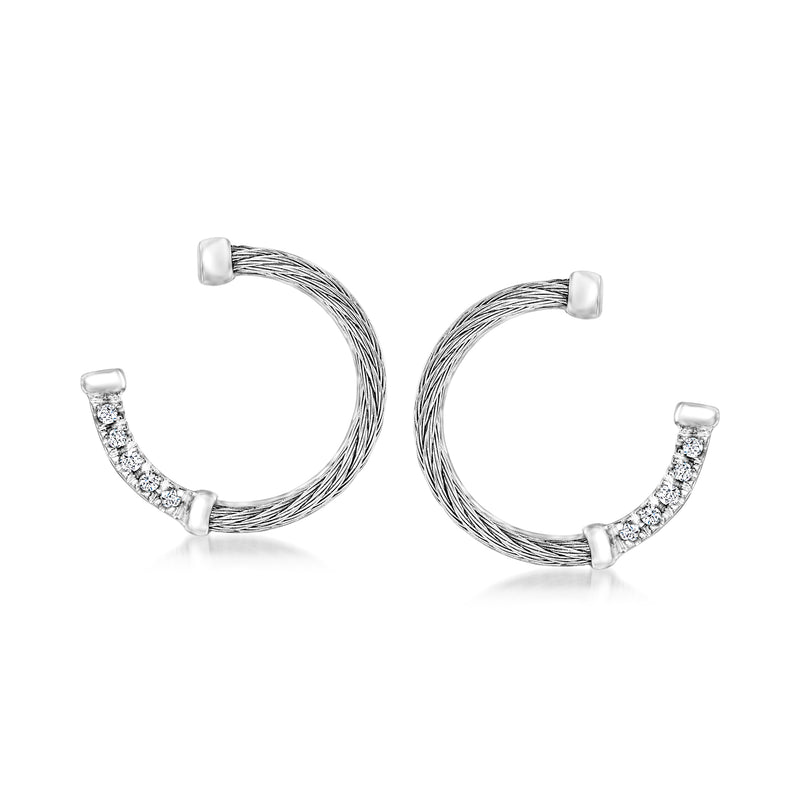 ALOR Classique gray twisted hoop earrings with diamond accents