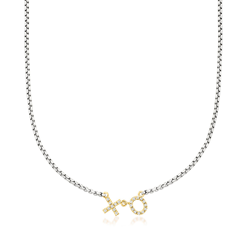 ALOR XO diamond necklace, gray stainless steel chain with 14k yellow gold charm (cross and O)
